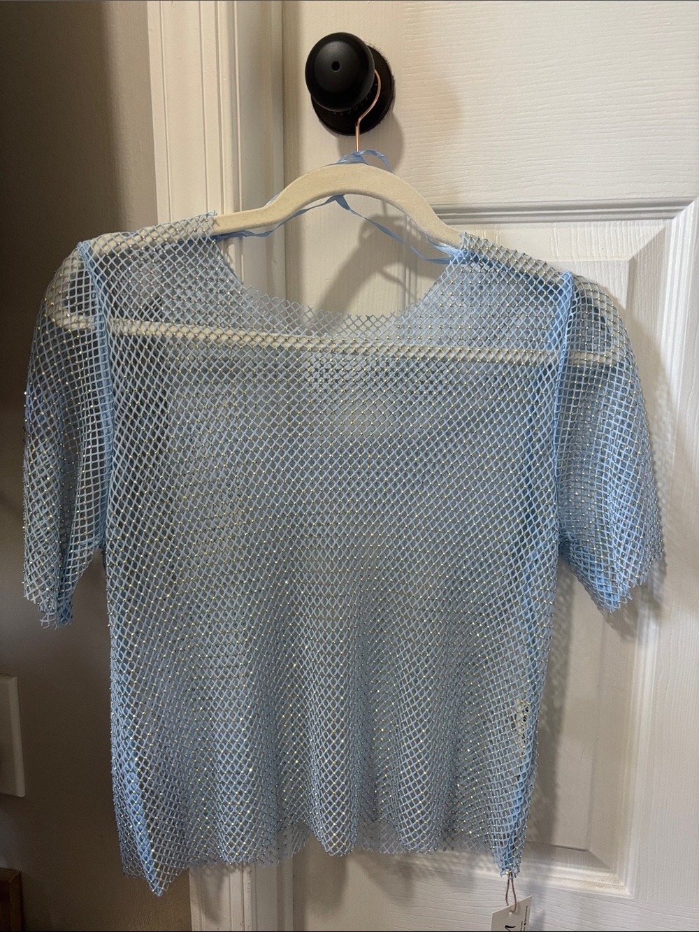 Light Blue Mesh Short Sleeve Women's Top